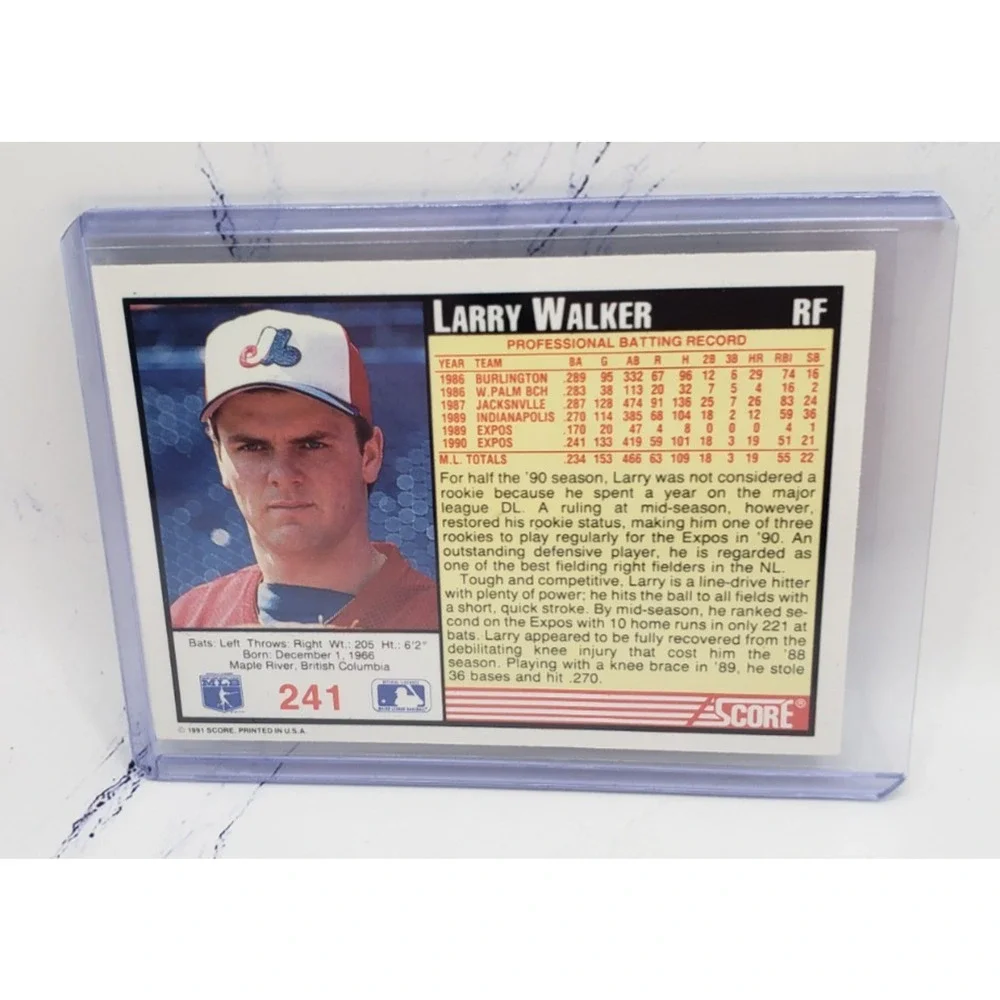 1991 Score Larry Walker Montreal Expos Baseball Card